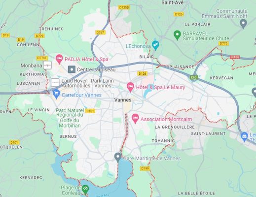 Carte google maps représentant la ville de vannes 56000